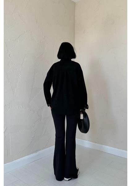 Munn Collection Siyah Çıtçıtlı Süet Gömlek