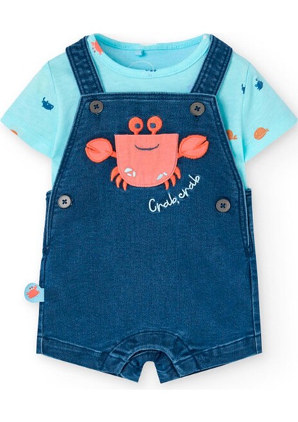 Yengeç Nakışlı Erkek Bebek 2'li Salopet Şort Set