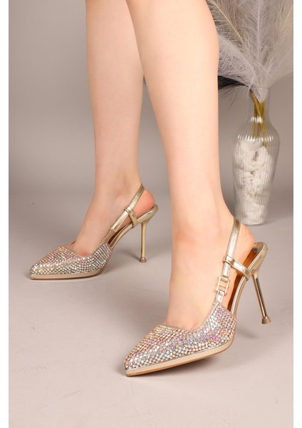 Remian Taşlı Platform Stiletto Gold