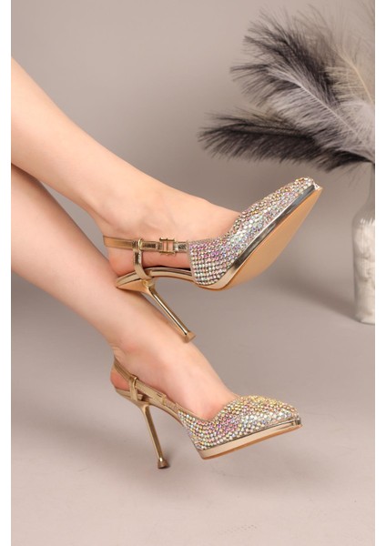 Remian Taşlı Platform Stiletto Gold