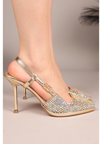 Remian Taşlı Platform Stiletto Gold
