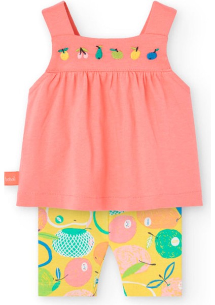 Meyveler Nakışlı Kız Çocuk Bebek 2'li Taytlı Set