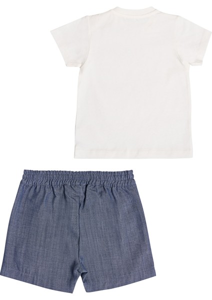 Nakış Detaylı Beyaz Tişört - Şort Erkek Bebek Ikılı Takım fırsatları