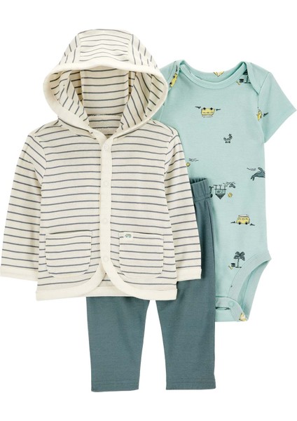 Layette Erkek Bebek 3'lü Hırkalı Set