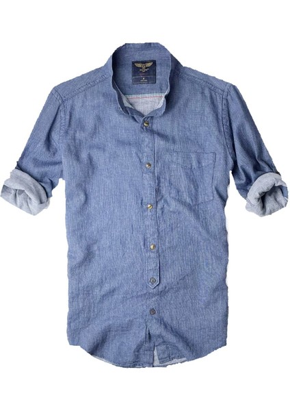Slim Fit Pamuklu Kumaş Hakim Yaka Uzun Kol Gömlek Koyu Navimavi