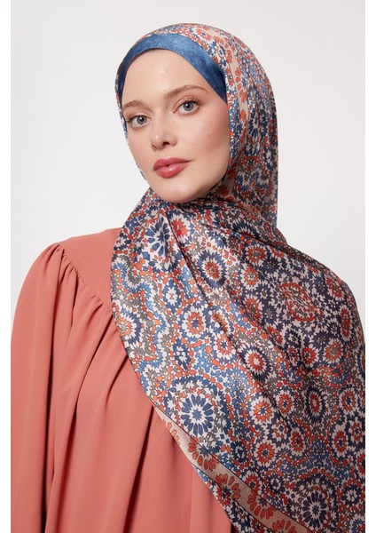 Indigo Batik Desen Hint Ipeği Şal