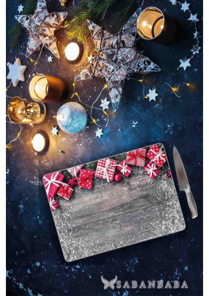 30X40 cm Cam Kesme Tahtası Kırmızı Kutular