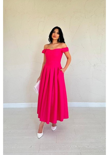 Munn Collection Fuşya Jakarlı Elbise