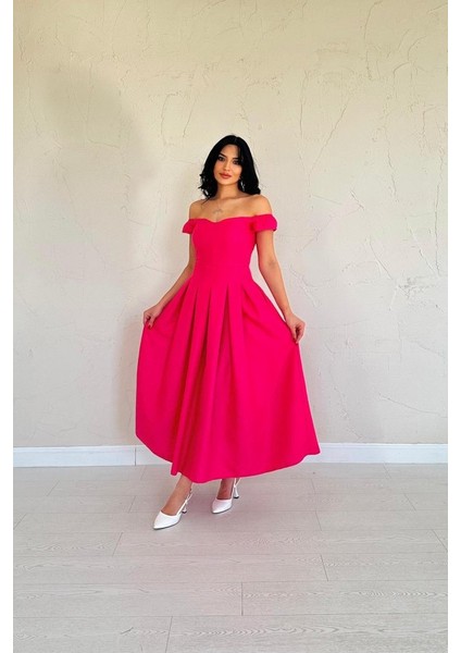 Munn Collection Fuşya Jakarlı Elbise