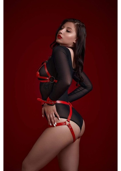 Sütyen Külot Kelepçeli Kırmızı Harness Set modelleri