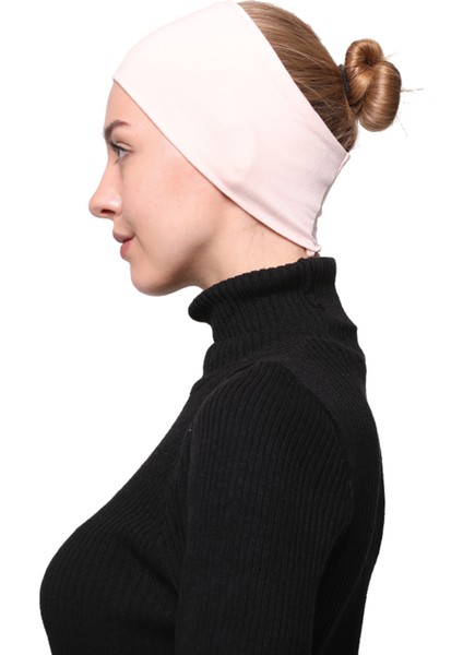 Kadın Penye Dikişsiz Tesettür Bandana Bone Spor Saç Bandı - Açık Pudra