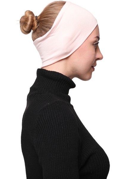 Kadın Penye Dikişsiz Tesettür Bandana Bone Spor Saç Bandı - Açık Pudra fırsatları