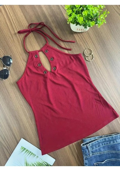 Munn Collection Kadın Askılı Kuş Gözü ve Dekolte Detay Boyundan Bağlamalı Viskon Bluz modelleri