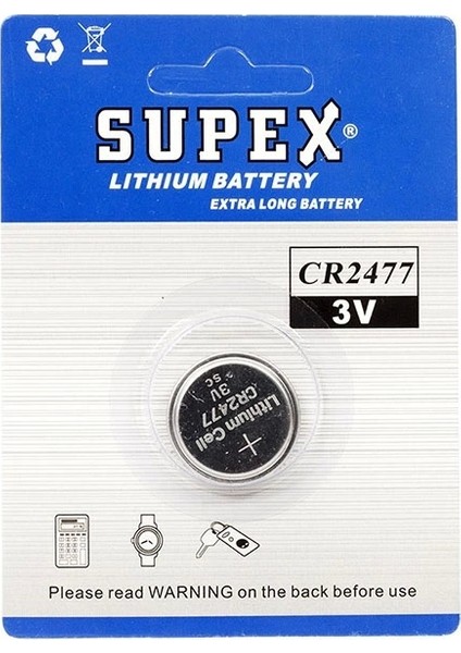 Supex CR2477 3V Lityum Pil Tekli