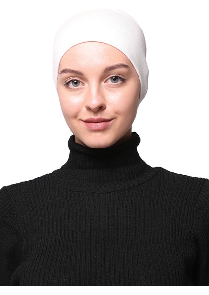 Kadın Penye Dikişsiz Tesettür Bandana Bone Spor Saç Bandı - Ekru