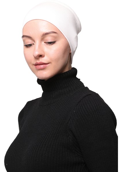 Kadın Penye Dikişsiz Tesettür Bandana Bone Spor Saç Bandı - Ekru