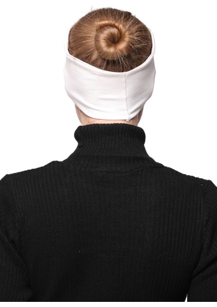 Kadın Penye Dikişsiz Tesettür Bandana Bone Spor Saç Bandı - Ekru