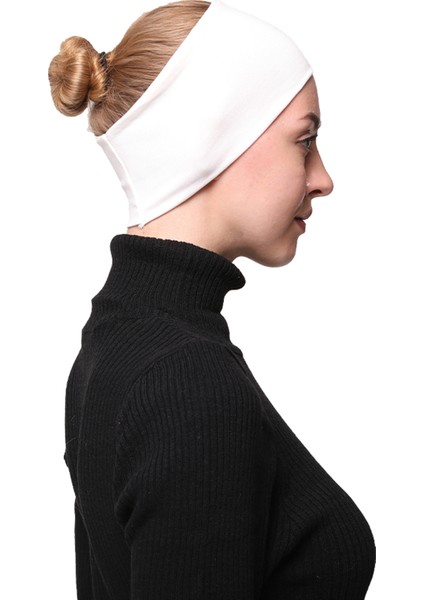 Kadın Penye Dikişsiz Tesettür Bandana Bone Spor Saç Bandı - Ekru
