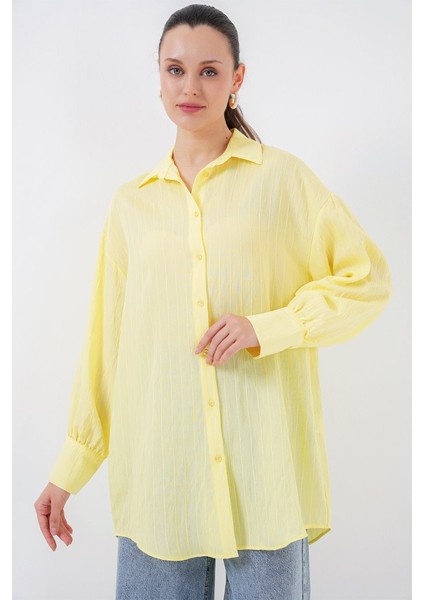 Çizgili Uzun Gömlek Tunik 5963 - Sarı modelleri