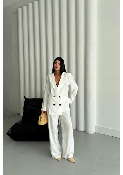 Modal 4 Düğme Astarsız Ceket - Pantolon Takım - Beyaz fiyatları