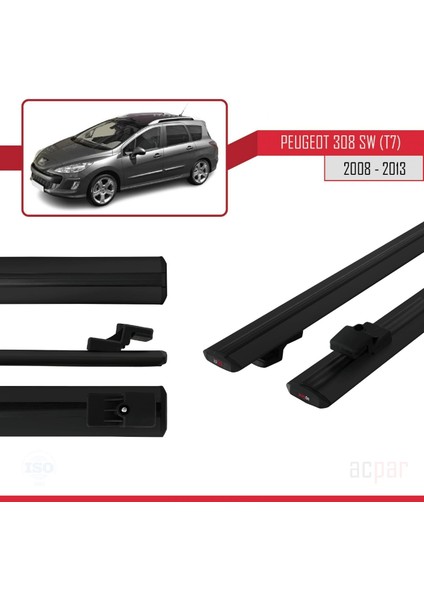 Peugeot 308 (T7) Sw 2008-2013 Arası ile Uyumlu Basıc Model Ara Atkı Tavan Barı Siyah 2 Adet modelleri