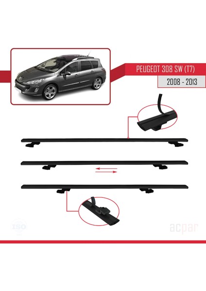 Peugeot 308 (T7) Sw 2008-2013 Arası ile Uyumlu Basıc Model Ara Atkı Tavan Barı Siyah 2 Adet indirimleri