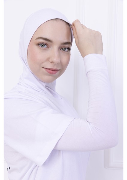 Likralı Penye Kolluk Beyaz - Pratik Kadın Tesettür Düz Namaz Kolluğu 1 Çift Viskon Hijab