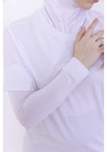 Likralı Penye Kolluk Beyaz - Pratik Kadın Tesettür Düz Namaz Kolluğu 1 Çift Viskon Hijab
