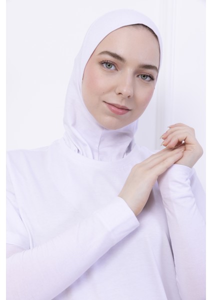 Likralı Penye Kolluk Beyaz - Pratik Kadın Tesettür Düz Namaz Kolluğu 1 Çift Viskon Hijab
