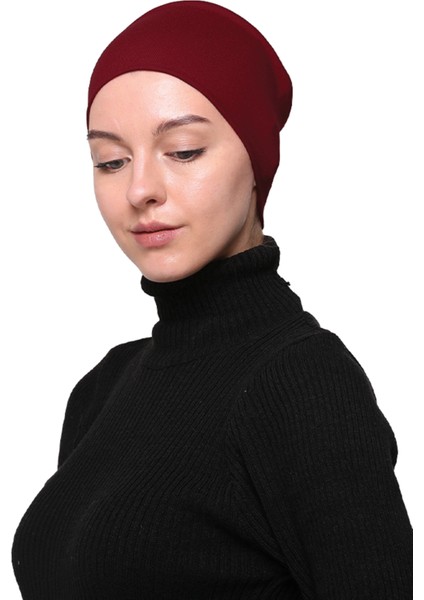 Kadın Penye Dikişsiz Tesettür Bandana Bone Spor Saç Bandı - Bordo modelleri