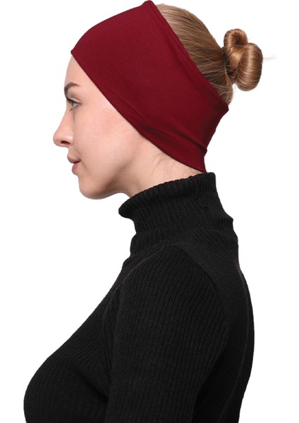 Kadın Penye Dikişsiz Tesettür Bandana Bone Spor Saç Bandı - Bordo