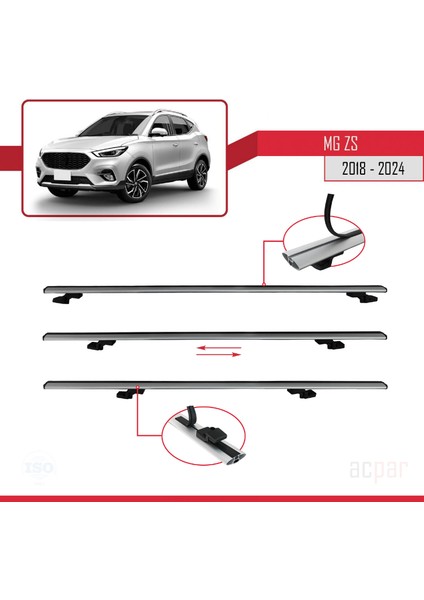Mg Zs 2018-2024 Arası ile Uyumlu Basıc Model Ara Atkı Tavan Barı Gri 2 Adet