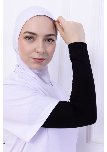 Likralı Penye Kolluk Siyah - Pratik Kadın Tesettür Düz Namaz Kolluğu 1 Çift 40CM Viskon Hijab