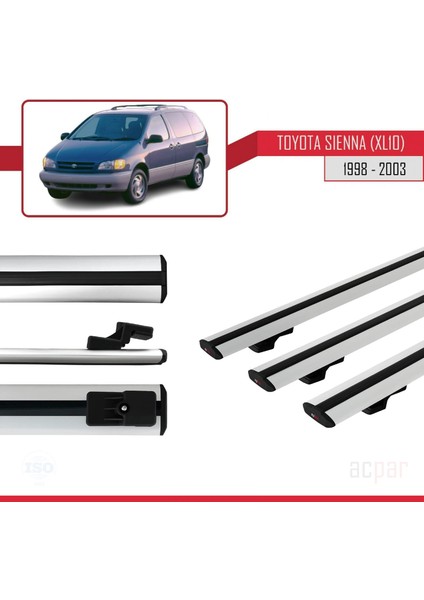 Toyota Sienna (XL10) 1998-2003 Arası ile Uyumlu Basıc Model Ara Atkı Tavan Barı Gri 3 Adet