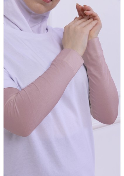 Likralı Penye Kolluk Pudra - Pratik Kadın Tesettür Düz Namaz Kolluğu 1 Çift 40CM Viskon Hijab