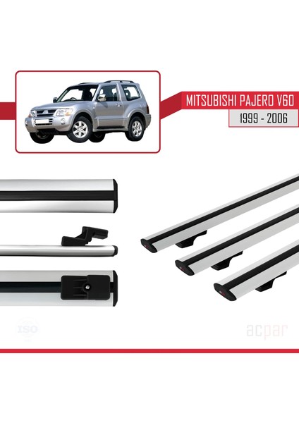 Mitsubishi Pajero (V60) 3 Kapı 1999-2006 Arası ile Uyumlu Basıc Model Ara Atkı Tavan Barı Gri 3 Adet modelleri