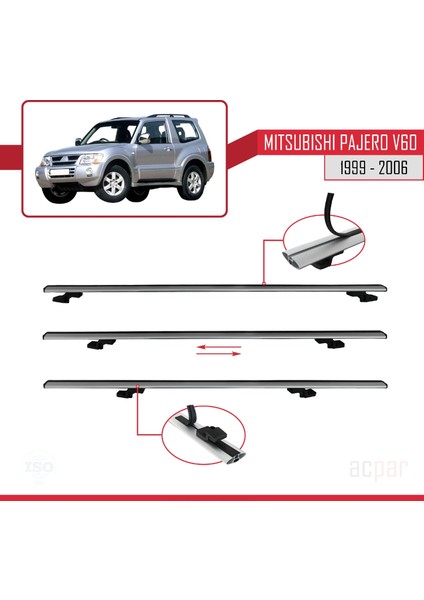 Mitsubishi Pajero (V60) 3 Kapı 1999-2006 Arası ile Uyumlu Basıc Model Ara Atkı Tavan Barı Gri 3 Adet indirimleri