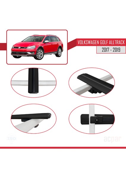 Vw Golf Alltrack Mk7 2017-2019 Arası ile Uyumlu Basıc Model Ara Atkı Tavan Barı Siyah 2 Adet