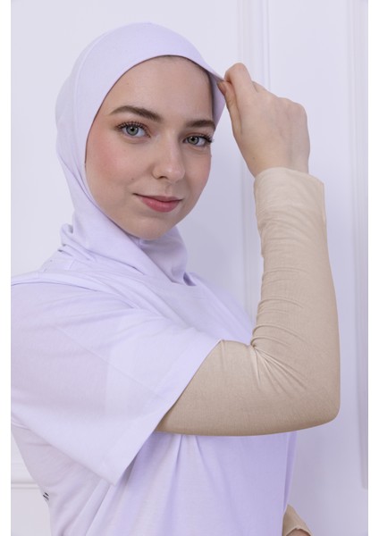Likralı Penye Kolluk Açık Bej - Pratik Kadın Tesettür Düz Namaz Kolluğu 1 Çift 40CM Viskon Hijab