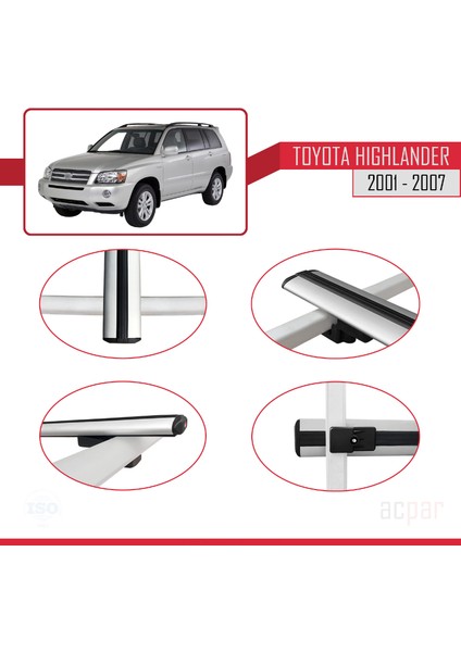 Toyota Highlander 2001-2007 Arası ile Uyumlu Basıc Model Ara Atkı Tavan Barı Gri 4 Adet