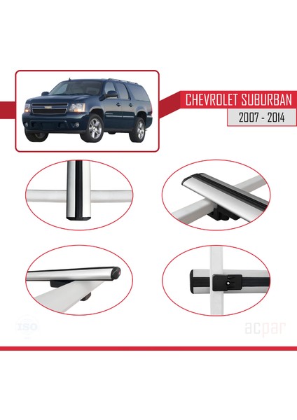 Chevrolet Suburban 2007-2014 Arası ile Uyumlu Basıc Model Ara Atkı Tavan Barı Gri 4 Adet fırsatları
