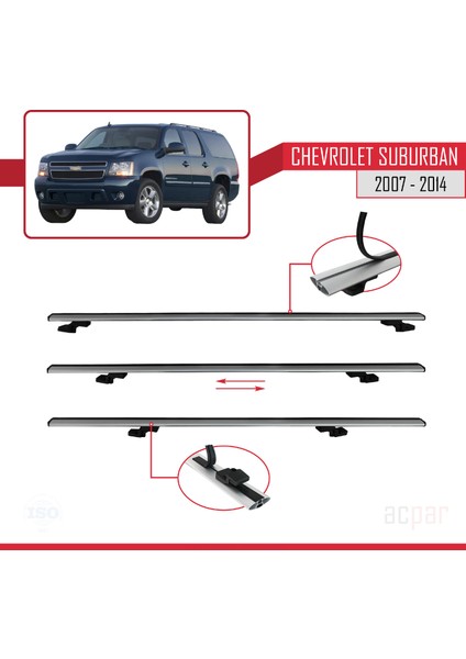 Chevrolet Suburban 2007-2014 Arası ile Uyumlu Basıc Model Ara Atkı Tavan Barı Gri 4 Adet indirimleri