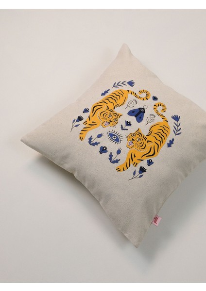 Tiger Charm Kaplan & Nazar Motifli Keten Kırlent Kılıfı 45X45 cm fiyatları