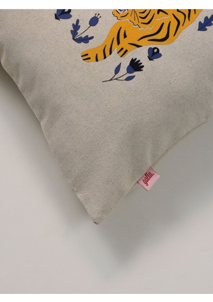 Tiger Charm Kaplan & Nazar Motifli Keten Kırlent Kılıfı 45X45 cm modelleri