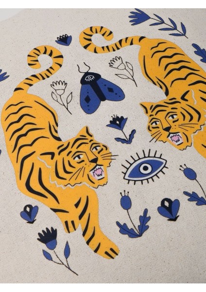 Tiger Charm Kaplan & Nazar Motifli Keten Kırlent Kılıfı 45X45 cm fırsatları