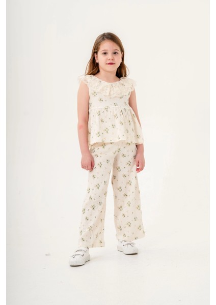 Dantel Yakalı Kız Çocuk Müslin Takım 3831 fiyatları
