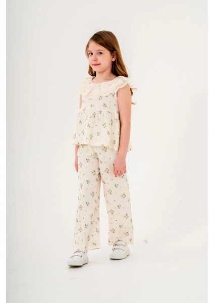 Dantel Yakalı Kız Çocuk Müslin Takım 3831 indirimleri