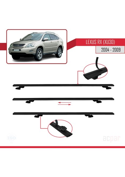 Lexus Rx 2 (XU30) 2004-2009 Arası ile Uyumlu Basıc Model Ara Atkı Tavan Barı Siyah 2 Adet