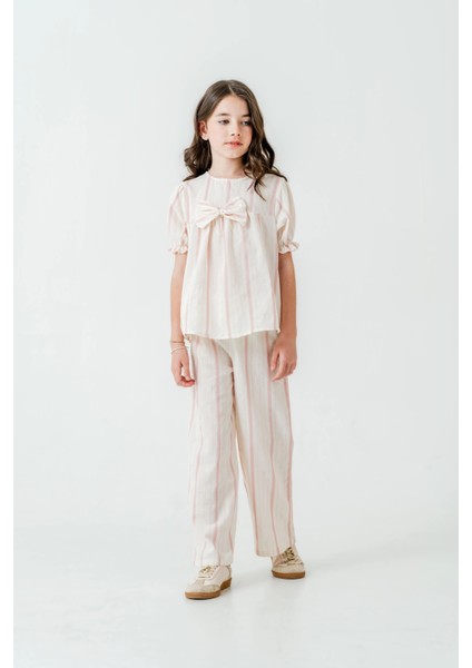 Kurdelalı Çizgili Kız Çocuk Takım 3837 fiyatları