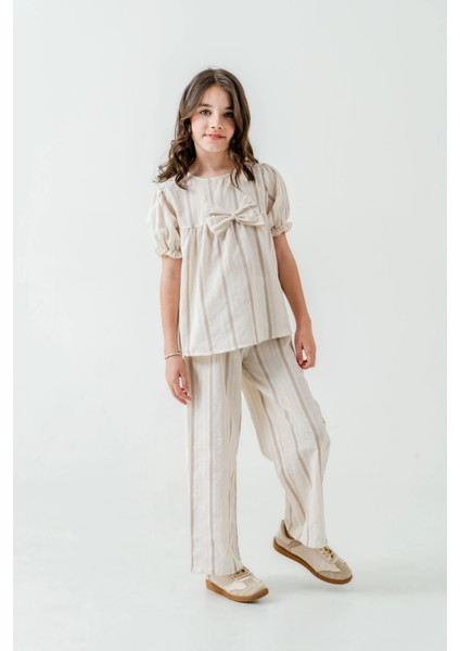 Kurdelalı Çizgili Kız Çocuk Takım 3837 fiyatları